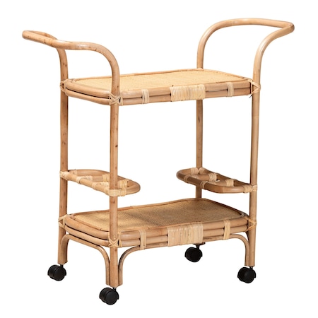 Bali & Pari Hadia Modern Bohemian Natural Brown Rattan Wine Cart 236-12722-ZORO